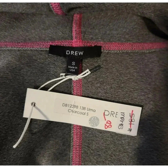 WOMEN'S DREW UMA COTTON BLEND FLEECE JACKET CARDIGAN GREY PINK ACCENTS SZ XS NEW - Picture 5 of 6